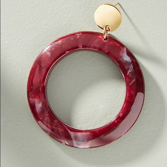 Cairo Red Marbled Hooped Earrings - Picture 2 of 3